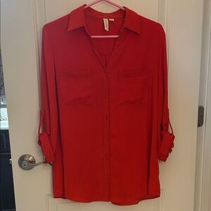 Women's Red Button-Up Blouse